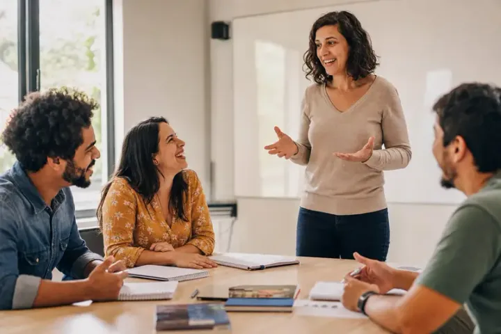 Turma pequena em aula na Inglês Active